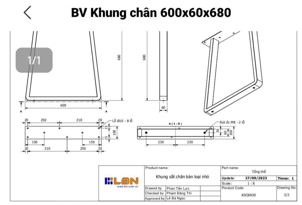 Kích thước chân bàn sắt đẹp