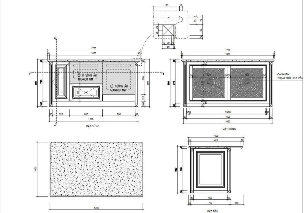 Kích thước bàn đảo bếp